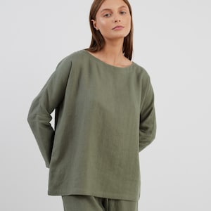 RUMI Long Sleeve Linen Blouse / Loose Linen Tunic Top