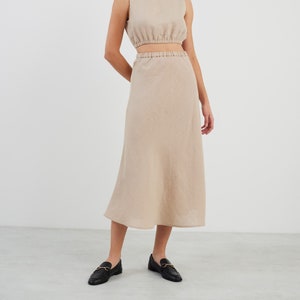 Linen Midi Skirt BARLEY / Linen Slip Skirt / Ready to ship image 1