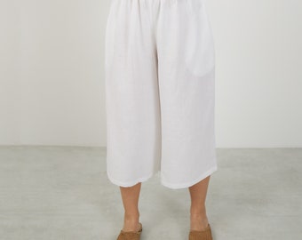 JAYDEN Linen Culottes / Wide Leg Palazzo Pants / High Waist Linen Trousers / Handmade Clothing For Women