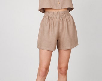 ISLA High Waisted Linen Shorts / Elastic Waist Summer / Handmade Clothing For Women