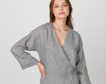DELILAH Linen Kimono Top / Linen Kimono Jacket / Kimono Wrap Top / Linen Tie Top