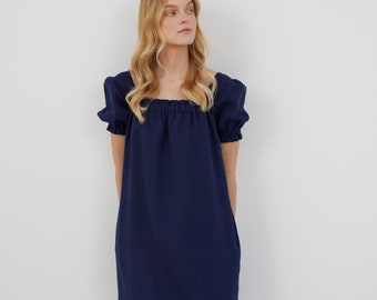 Linen Square Neck Dress LOTTIE / Summer Mini Dress / Handmade Clothing for Women