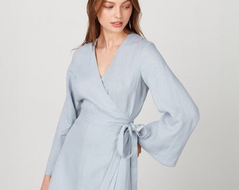 LYDIA Linen Wrap Dress / Long Sleeve Dress / Summer Dress / Maternity Linen Dress