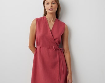 Linen Mini Wrap Dress BROOKE / Sleeveless V Neck / Elegant Women's Clothing