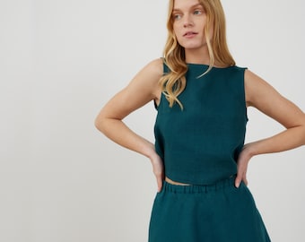 Linen tank top, sleeveless crop top, boat neckline | SONATE