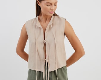 Tie Front Linen Top HEIDI / Linen Vest / Linen Top