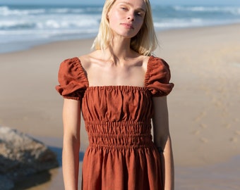 Linen Puff Sleeve Dress CIELLE / Handmade Clothing for Women