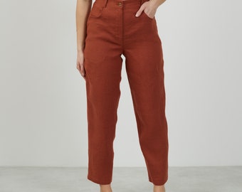 Pantalon taille haute en lin SARAH / Pantalon fuselé