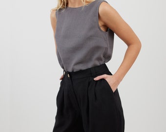 Pantalones de lino de sastrería JAMES / Pantalones de pierna recta negros