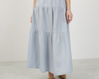 Tiered Maxi Linen Skirt LILA / Long