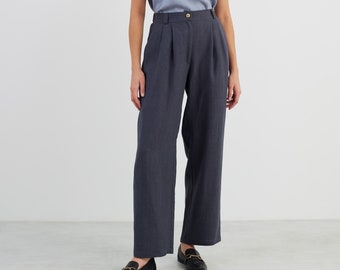 Linen Tailored Pants JAMES / Straight Leg Trousers