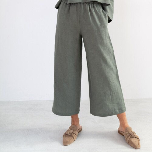 RILEY Linen Pants for Women / Wide Leg Linen Trousers in Sage - Etsy