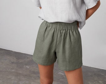 ISLA hoog getailleerde linnen shorts / handgemaakte kleding voor dames