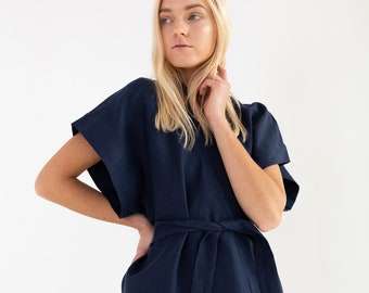 ELI Linen Kimono Jacket / Gray Kimono Wrap Top / Loose Linen Blouse