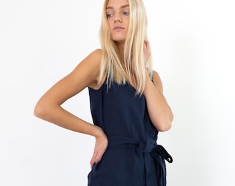Linen jumpsuit, sleeveless V neck, loose fit | MADELINE