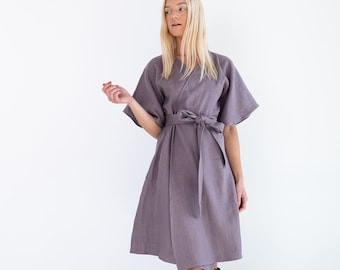 MARY Linen Wrap Dress / Linen Kimono Wrap Dress