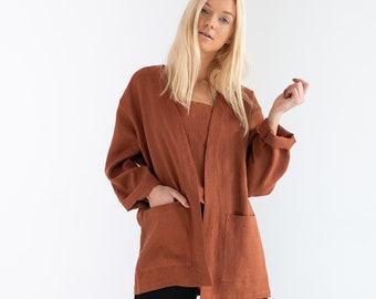 SELBY Linen Jacket for Women / Linen Blazer in Rust / Linen Kimono