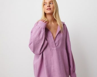 SKY Linen Tunic Dress / Linen Shirt Dress Oversized