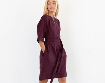 Linen kimono dress, midi with belt, handmade | ISABEL