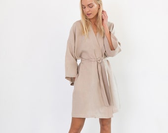 ATHENA Linen Wrap Dress / Linen Kimono Dress / Linen Summer Dress