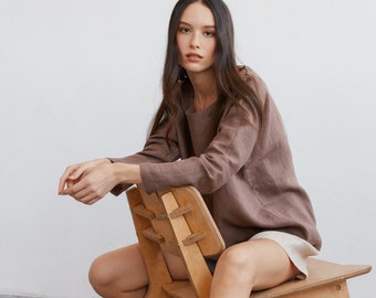 RUMI Long Sleeve Linen Blouse / Loose Linen Shirt / Handmade Clothing for Women