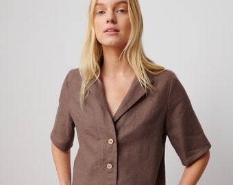RAY Linen Short Sleeve Shirt / Collared Top / Handmade Tops for Women