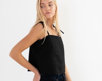 SOPHIE Linen Tank Top in Black / Linen Camisole / Handmade Clothing For Women