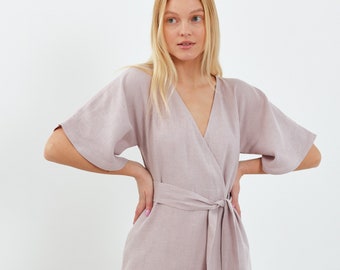 Vestido cruzado de lino MARY / Bata kimono / Ropa hecha a mano para mujer / Vestidos de dama de honor