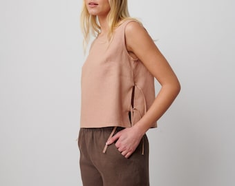 AVERY Side Tie Linen Top / Linen Sleeveless Top / Linen Tank Top