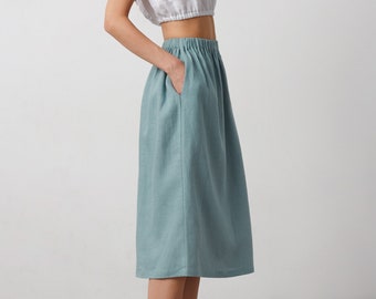 ELLE Linen Midi Skirt / Women Linen Skirt / Summer Linen Skirt