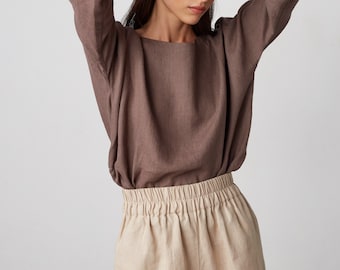 Prêt-à-partir / Short taille haute en lin ISLA / Vêtement fait main pour femme