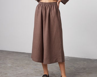 JAYDEN Linen Culottes / Wide Leg Palazzo Pants / High Waist Linen Trousers / Black / Handmade Clothing for Women