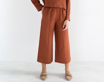 RILEY Leinenhose für Damen / Leinenhose mit weitem Bein in Rost