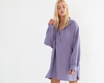 SKY Linen Tunic Dress / Linen Shirt Dress Oversized