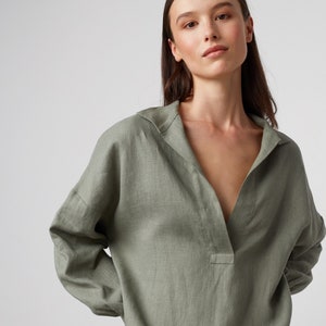 SKY Linen Tunic Dress / Oversized Linen Shirt Dress / Handmade Clothing for Women