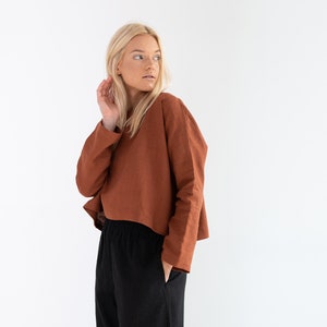 IVY Linen Blouse / Linen Tops for Women / Long Sleeve Crop Clothing