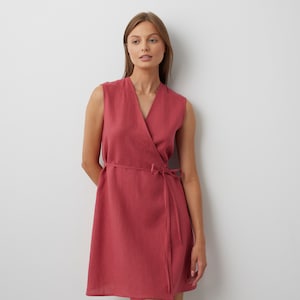 Linen Mini Wrap Dress BROOKE / Sleeveless V Neck / Elegant Women&#39;s Clothing