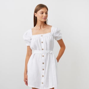 Linen Button Dress JULY / Button Front Mini Dress / Summer Dress