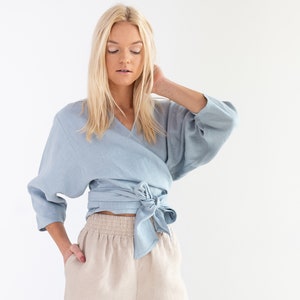 CLAIRE Linen Wrap Top / Linen Wrap Blouse / Linen Kimono Top