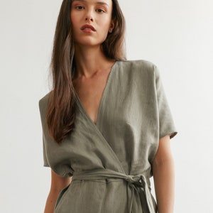 AURORA Linen Jumpsuit / Loose Linen Overalls / Linen Romper With Belt