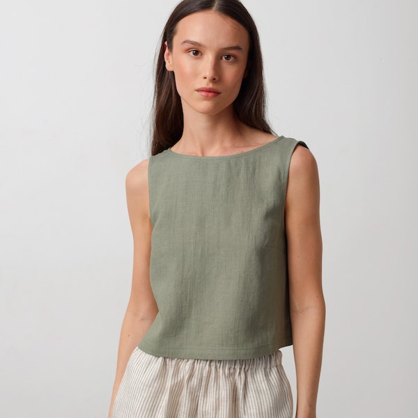 SONATE Linen Tank Top / Sleeveless Blouse / Linen Crop Top