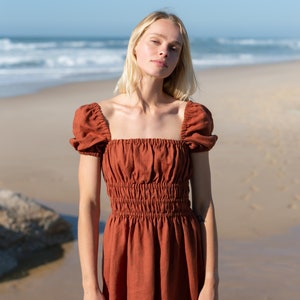 Abito in lino con maniche a sbuffo CIELLE / Abbigliamento fatto a mano per donna