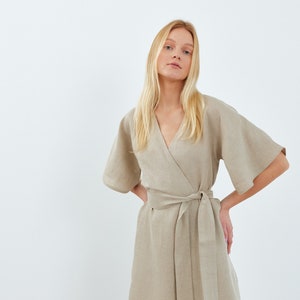 MARY Linen Wrap Dress / Kimono Robe / Handmade Clothing For Women