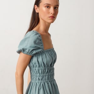 Ready to ship, Linen Midi Dress HOLIDAY, Long Summer Dress with Puff Sleeves