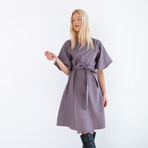 MARY Linen Wrap Dress / Linen Kimono Wrap Dress