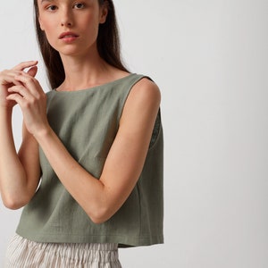 Ready to ship / SONATE Linen Tank Top / Sleeveless Blouse / Linen Crop Top image 4