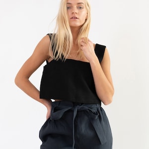 DAHLIA Linen Tank Top / Black Linen Crop Top / Simple Summer Blouse / Handmade Clothing For Women