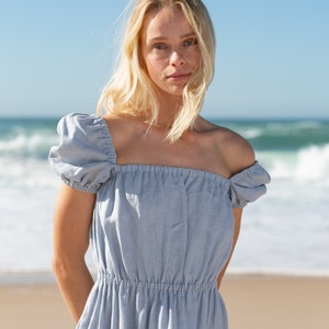 Vestido midi de lino RUTH / Vestido largo de verano / Vestido de mujer con mangas abullonadas