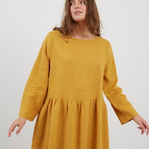 Linen Dress GEMMA / Midi Long Sleeve Dress image 1