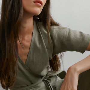 Ready to ship, Linen Jumpsuit AURORA, Kimono Inspired Linen Overalls, Romper With Belt